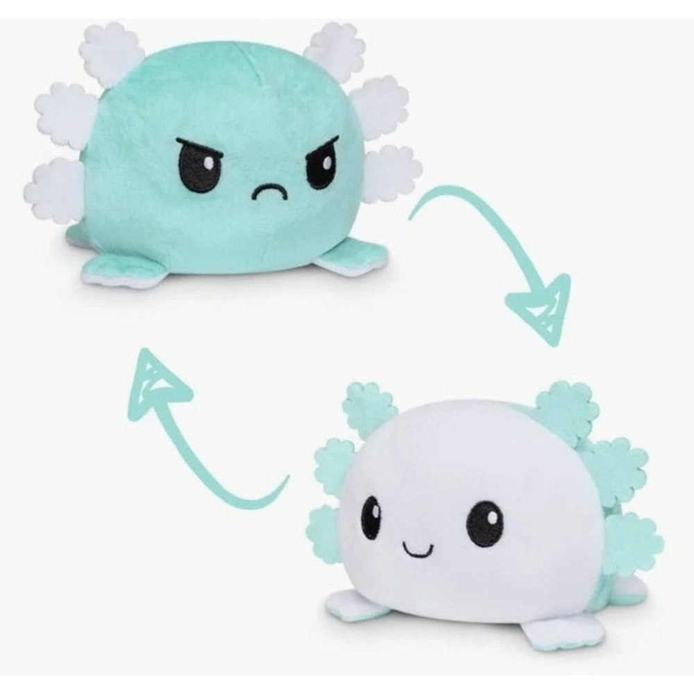 TeeTurtle Reversible Axolotl Plush Winter Snowflake 4" Blue White Happy Grumpy